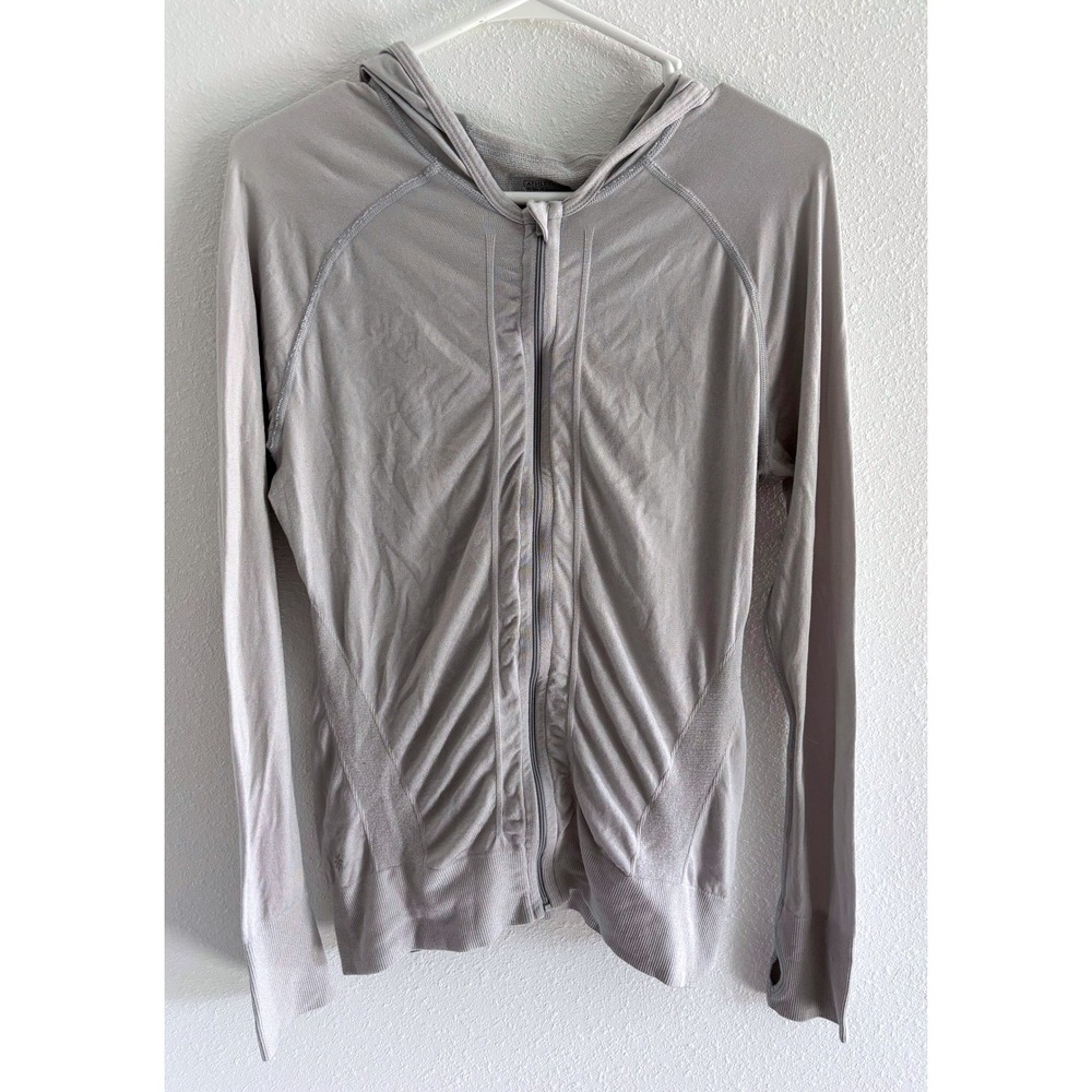 Athleta Run Zip Up Womens Large Silver Workout Active Training Run Sporty